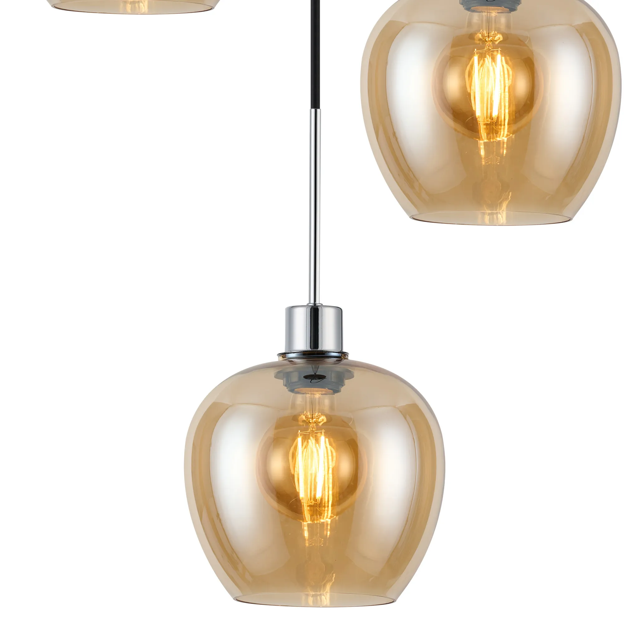 Lori 40cm Round Pendant, 3 Light Adjustable E27, Polished Chrome/Amber Wine Shades DK1276  Deco Lori Polished Chrome